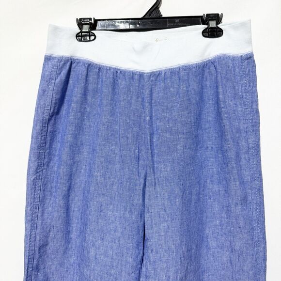 Lilly Pulitzer Pants Size Large Blue Chambray Linen Pull On Straight Wide Leg - Picture 3 of 13